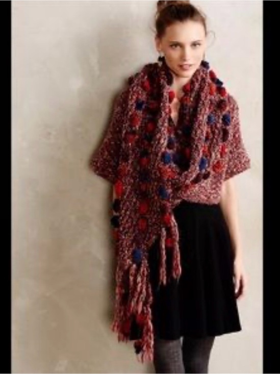Anthropologie Sweaters - Anthropologie Womens Handknit By Dollie Cropped Handknit Pom Wrap Cardigan Scarf
